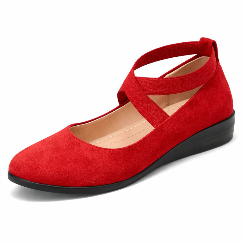 Elena | Round Toe Crossed Elastic Strap Ballerina Flats