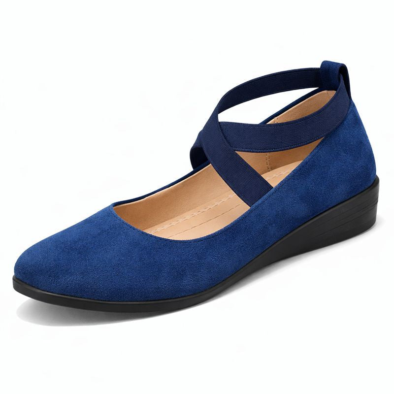Elena | Round Toe Crossed Elastic Strap Ballerina Flats