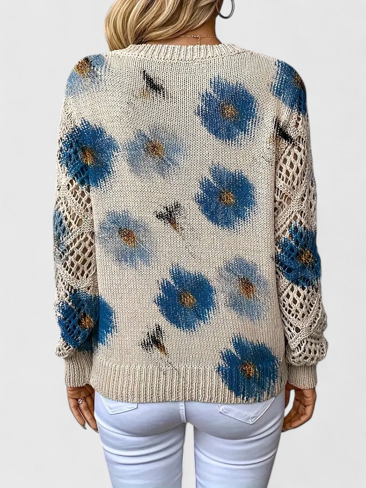 Honeybee | Open Work Pointelle Sleeve Knitwear Floral Daisy Sweater