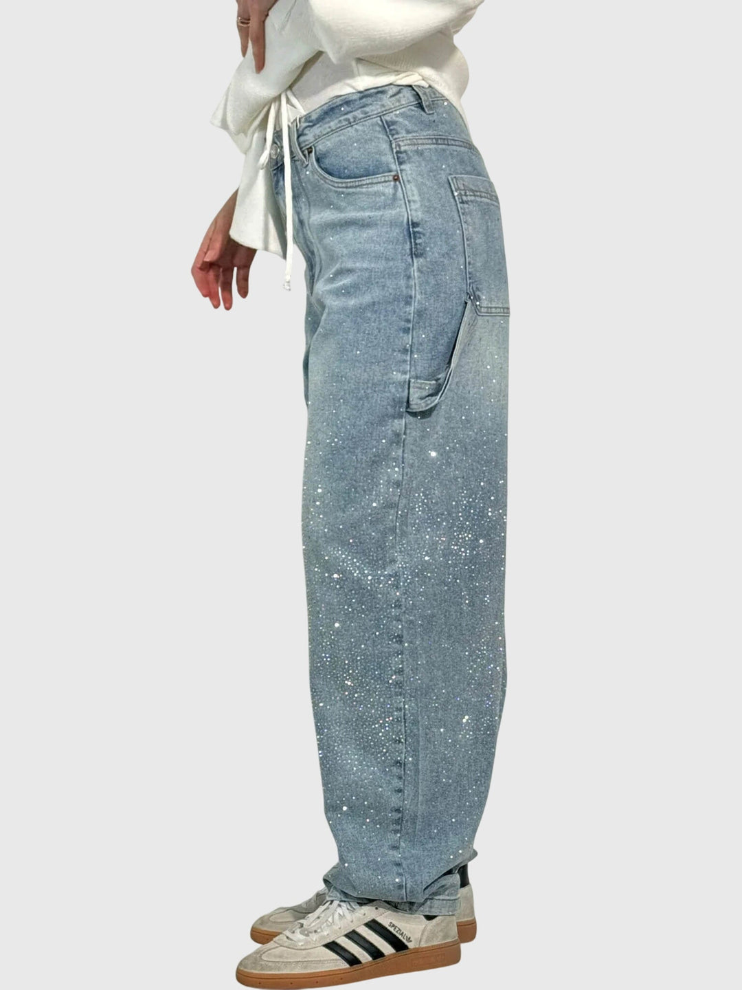 Stardust | Hot Fix Rhinestone Relaxed Baggy Wide Leg Cargo Jeans