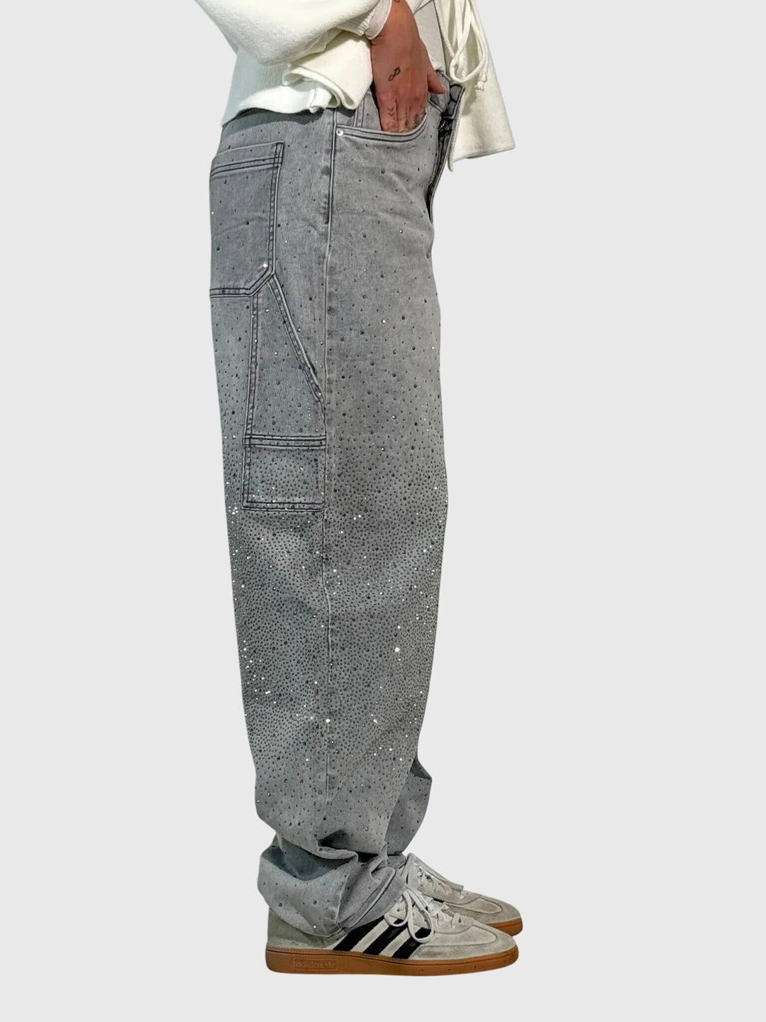 Stardust | Hot Fix Rhinestone Relaxed Baggy Wide Leg Cargo Jeans