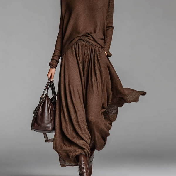 Demi | Textured Boat Neck Top and Knitted Sweater Skirt Co Ord Set