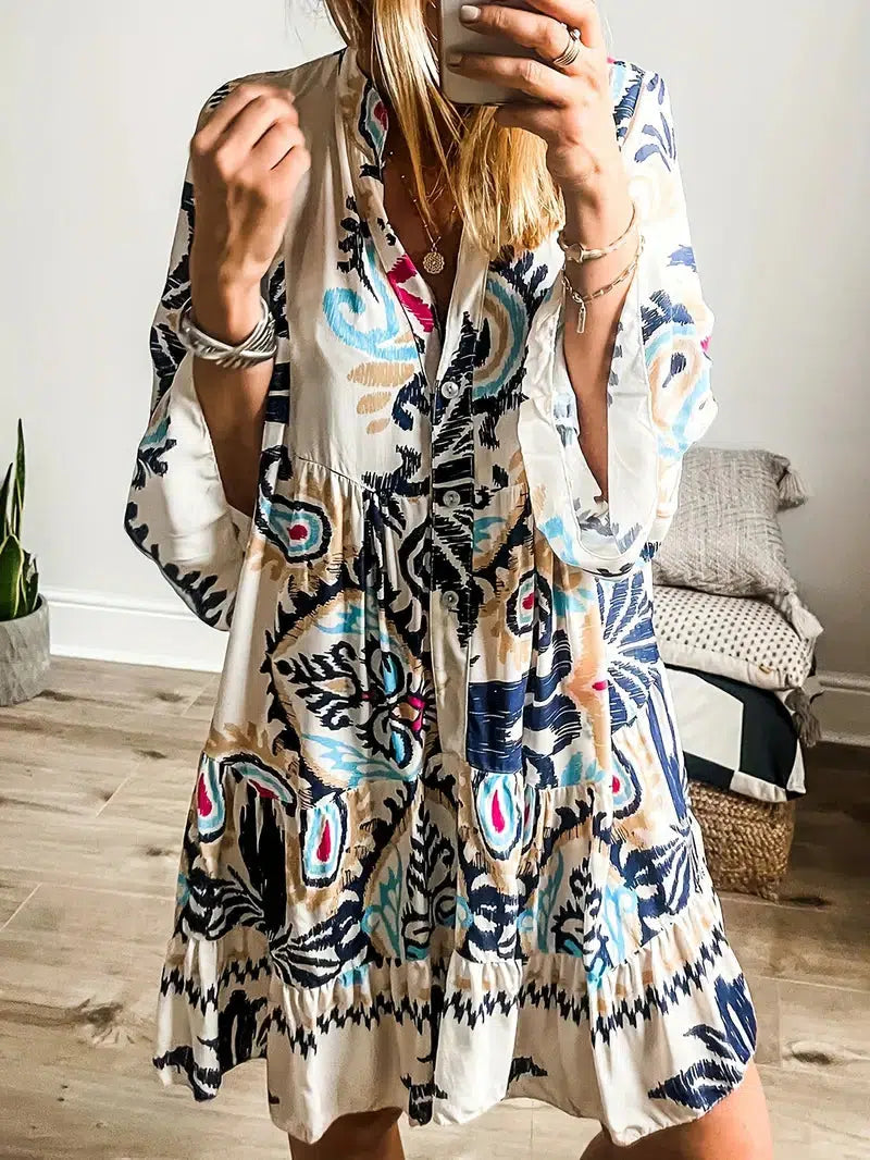 Talitha | Bohemian Tiered Floral Bell Sleeve Boho Babydoll Dress