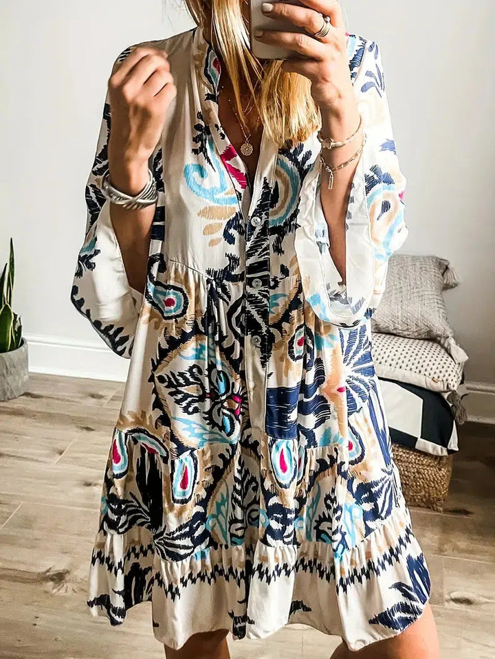 Talitha | Bohemian Tiered Floral Bell Sleeve Boho Babydoll Dress