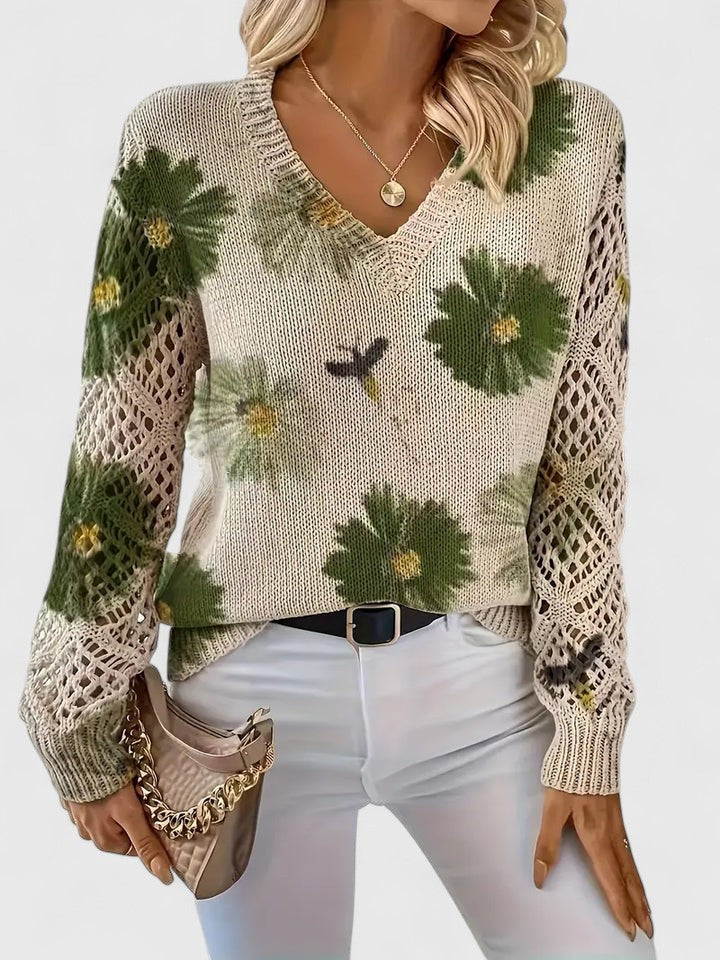 Honeybee | Open Work Pointelle Sleeve Knitwear Floral Daisy Sweater