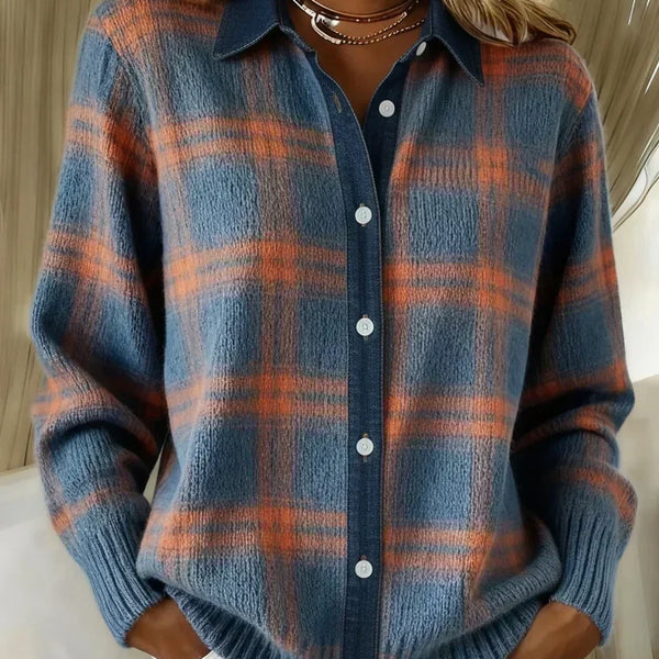 Heritage | Texture Blocked Denim Hybrid Checked Long Cardigan