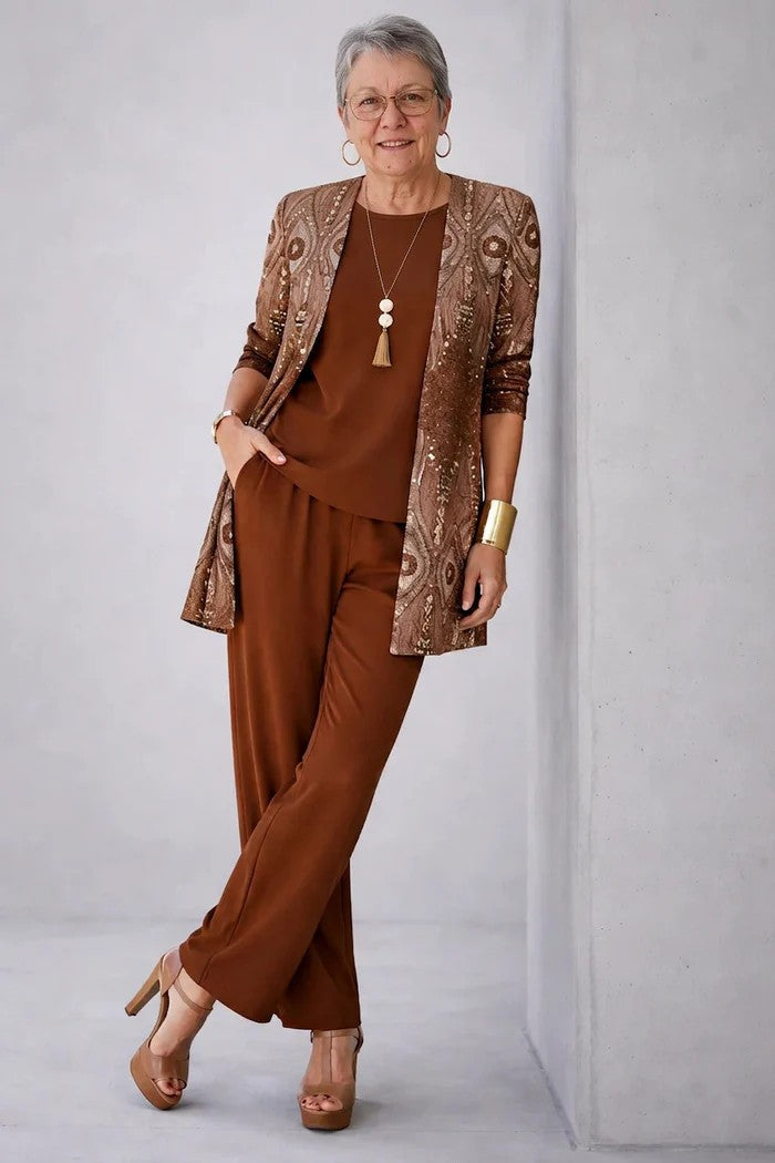 Amara | Longline Cardigan and Trousers Three Piece Set