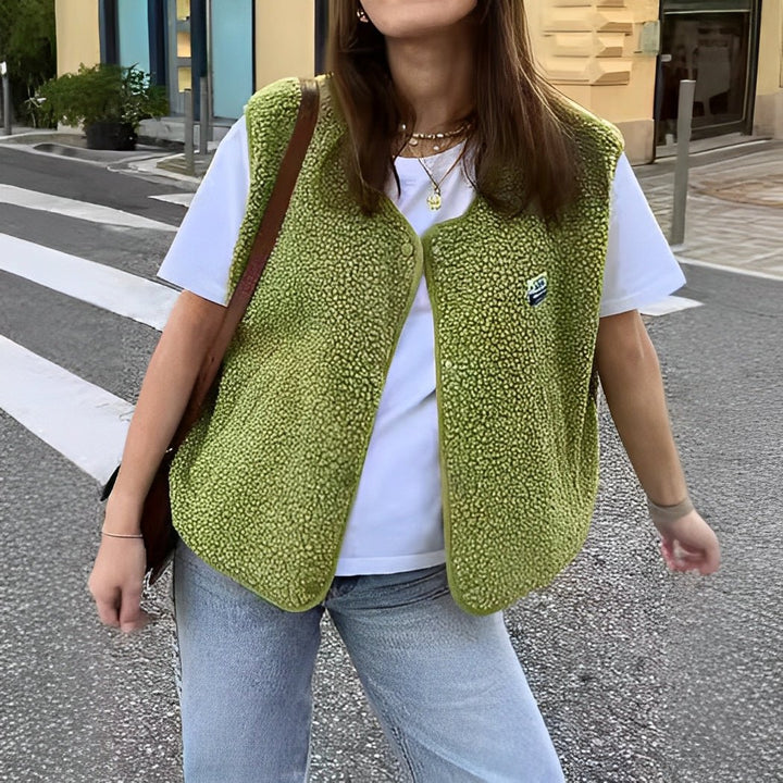 Hazel | Textured Snap Button Layering Fleece Vest