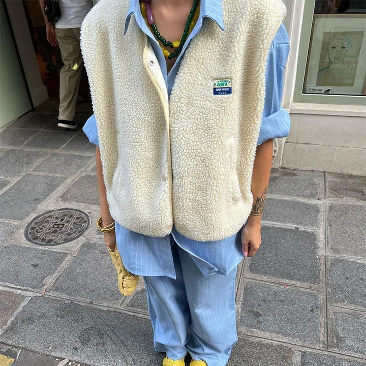 Hazel | Textured Snap Button Layering Fleece Vest