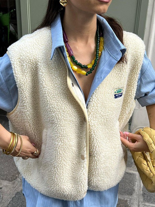 Hazel | Textured Snap Button Layering Fleece Vest