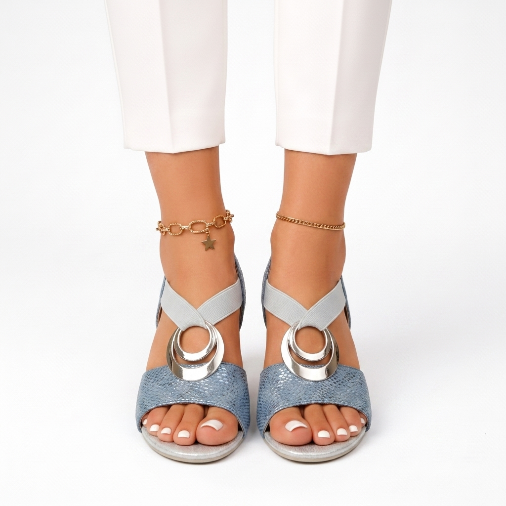 Luciana | Open Toe Elastic Strap Low Block Heels