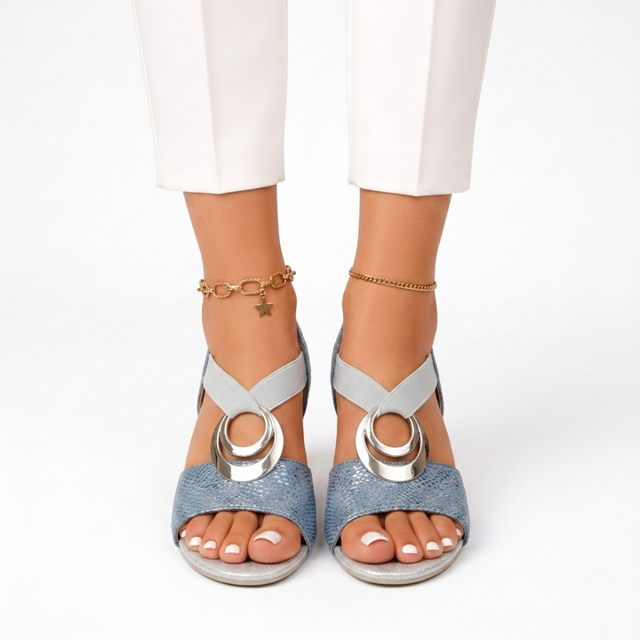 Luciana | Open Toe Elastic Strap Low Block Heels