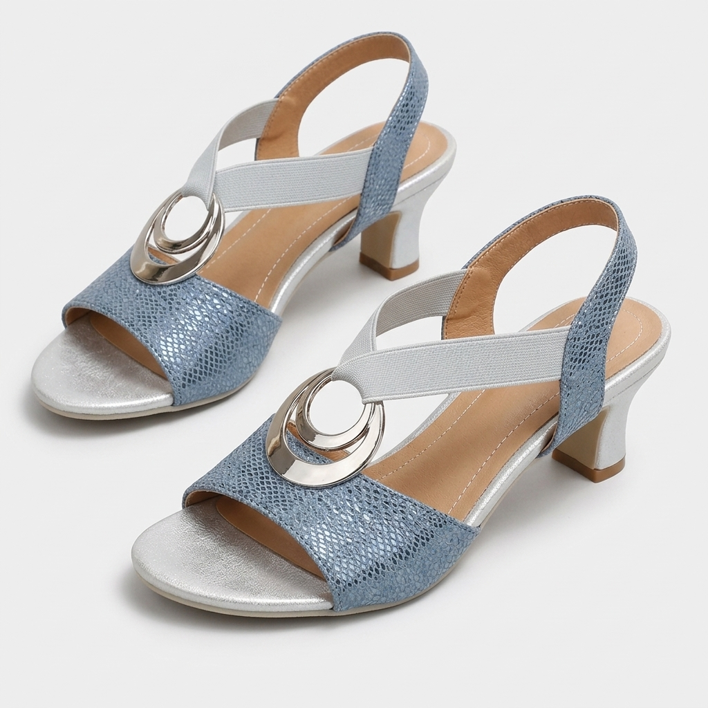 Luciana | Open Toe Elastic Strap Low Block Heels