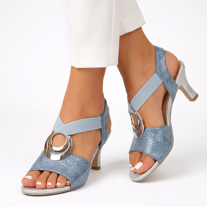 Luciana | Open Toe Elastic Strap Low Block Heels