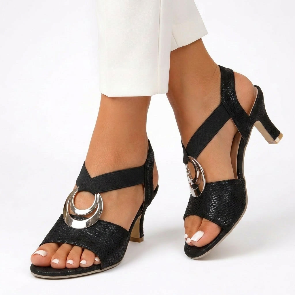 Luciana | Open Toe Elastic Strap Low Block Heels