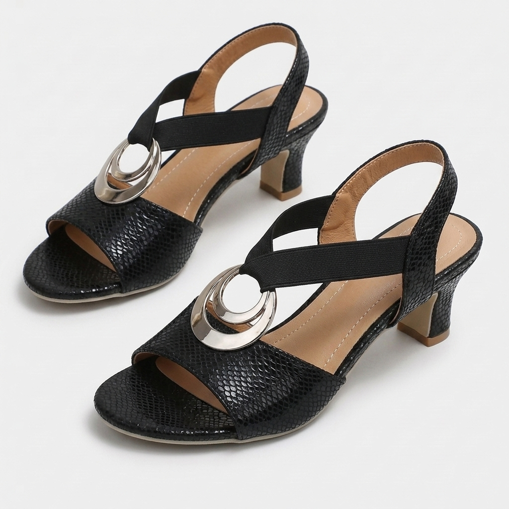 Luciana | Open Toe Elastic Strap Low Block Heels