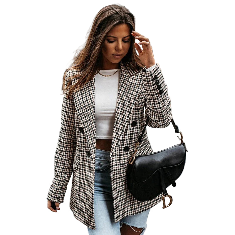 Marais | Womens Houndstooth Blazer, Double Breasted Tailored Tweed Occasion Wear – Black &amp; White