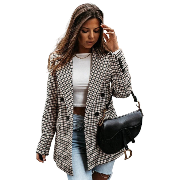 Marais | Womens Houndstooth Blazer, Double Breasted Tailored Tweed Occasion Wear – Black &amp; White