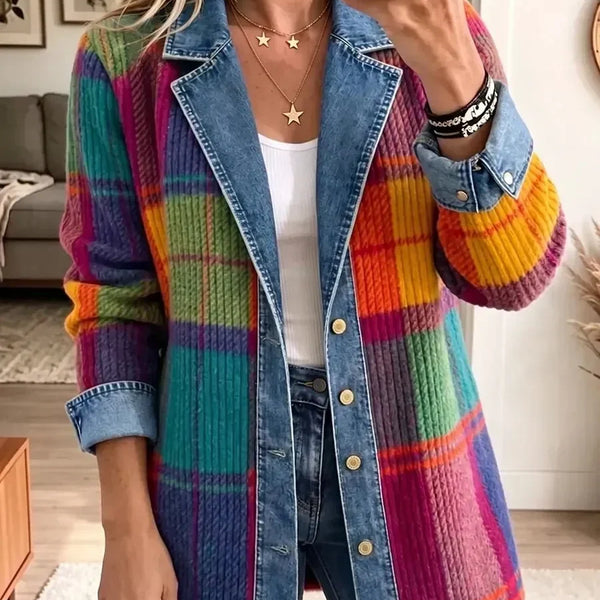 Emmanuelle | Women's Plaid Denim Hybrid Merino Wool Winter Blazer