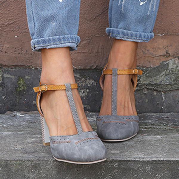 Marcella | Block Heel T Strap Shoes