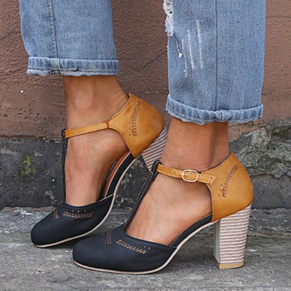 Marcella | Block Heel T Strap Shoes