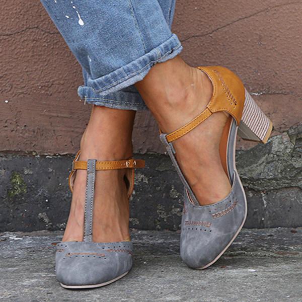 Marcella | Block Heel T Strap Shoes
