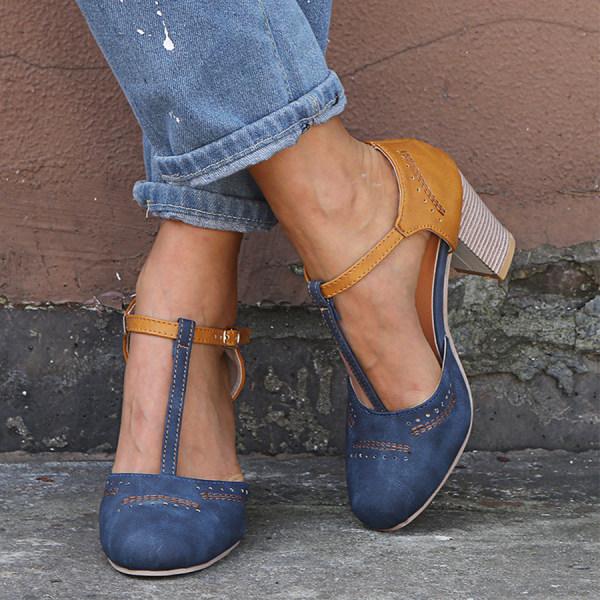 Marcella | Block Heel T Strap Shoes