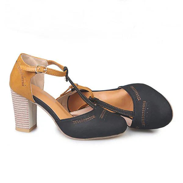 Marcella | Block Heel T Strap Shoes