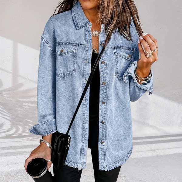 Harper | Frayed Raw Hem Washed Vintage Denim Shacket