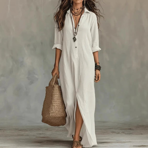 Elegant Long Sleeve Maxi Shirt Dress