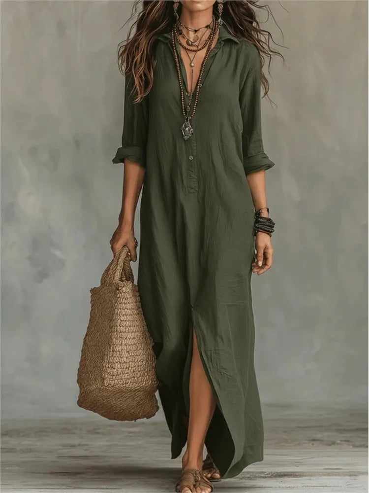 extra long shirt dress Shirtdress, Cotton Poplin Khaki / L/XL