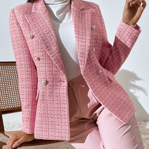 Camila | Tailored Front Button Double Breasted Tweed Blazer