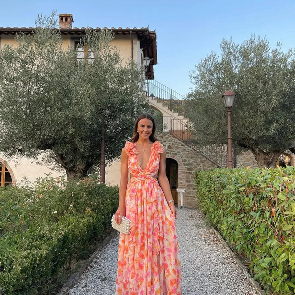 Iris | Elegant Long Sleeveless Summer Floral Dress