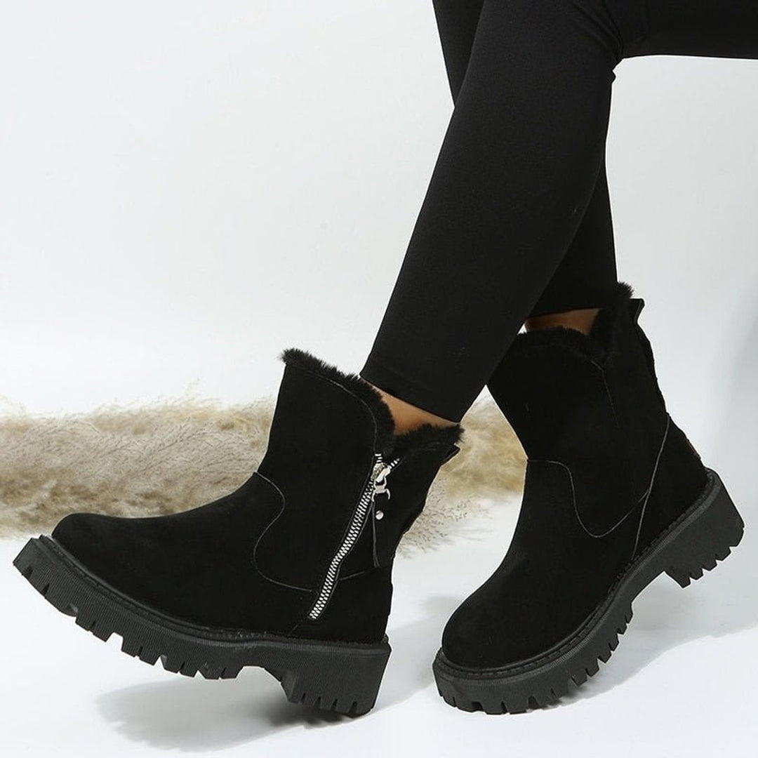Women's Lined Faux Suede Chunky Side Zip Ankle Boots