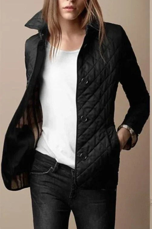 Isla | Slim Fit Diamond Quilted Collared Equestrian Jacket