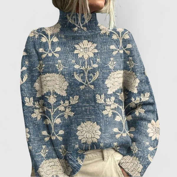 Elodie | Women's Relaxed Fit Floral Print Knit Turtleneck Sweater