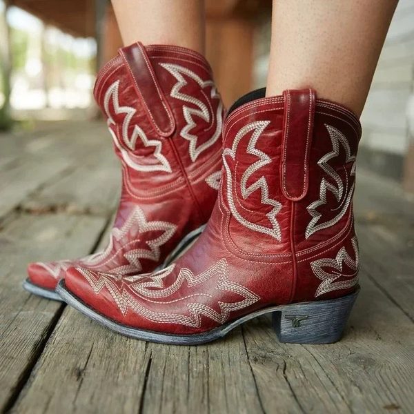 Marfa | Women's Western Ankle Cowboy Boots, Embroidered Leather All Season Casual Boots